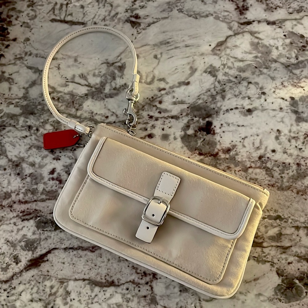 Coach Ivory Wristlet with Bold Red Accent